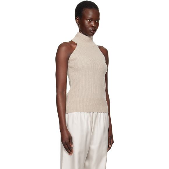 Lisa Yang Freya Organic Cashmere Turtleneck Tank Top - 0 Beige - Picture 2 of 5